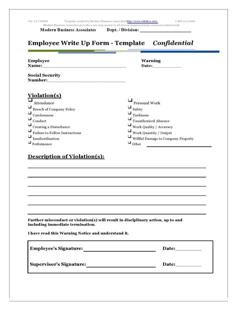 Printable Write Up Forms For Employees