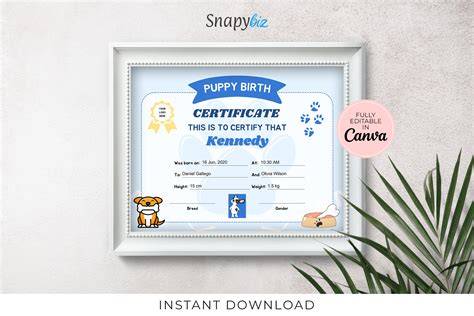 Puppy Birth Certificate Free Printable Pdf