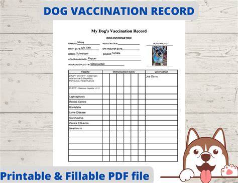 Puppy Immunization Record Printable
