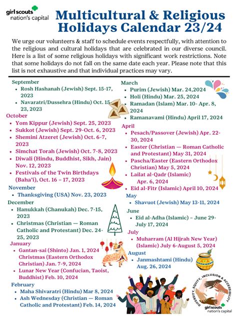 Religious Holidays Calendar 2024