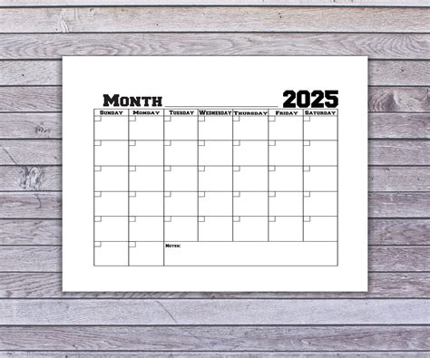 blank calendar pages 2025
