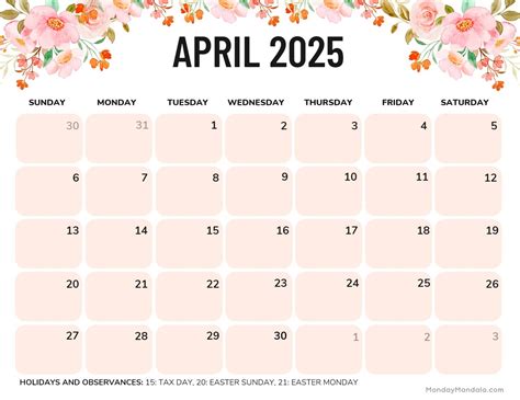 free printable april 2025 calendar