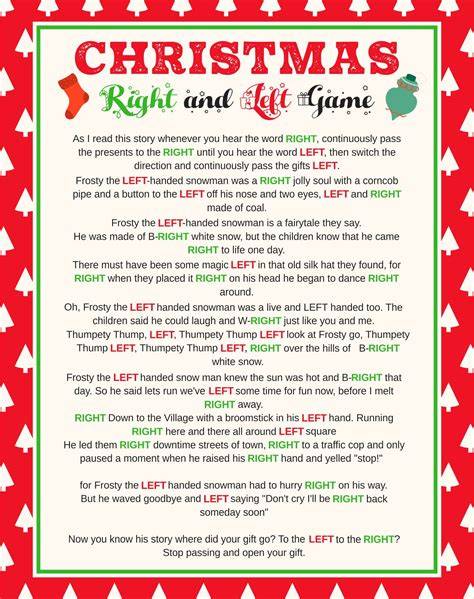 Right Left Christmas Game Printable