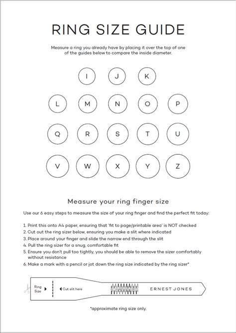 Ring Size Guide Printable