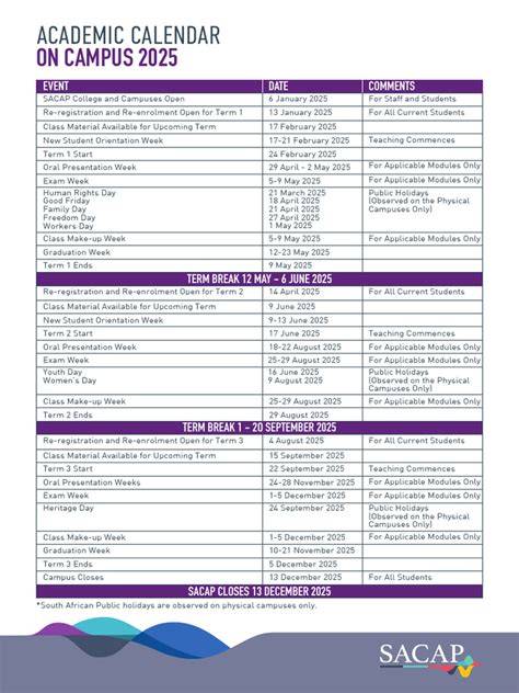 Sa Academic Calendar