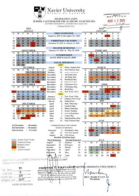 Saint Xavier Academic Calendar