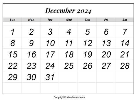 december 2024 calendar