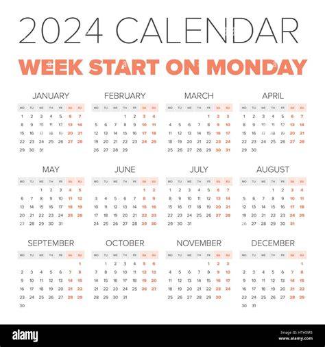 is us calendar start of monday