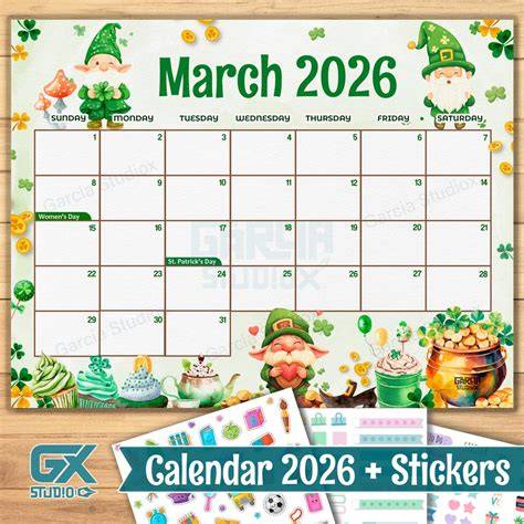 saint patrick day calendar