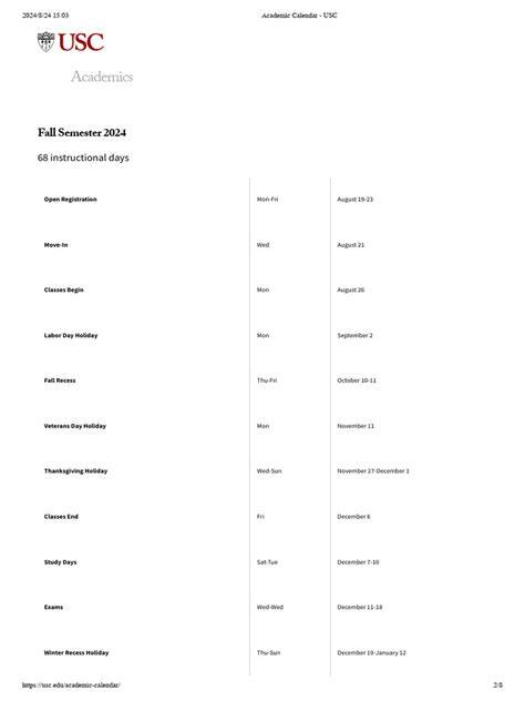usc academic calendar