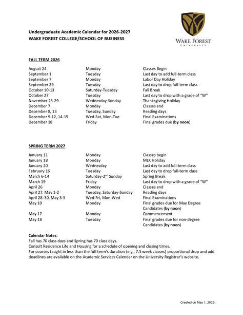 wake forest calendar