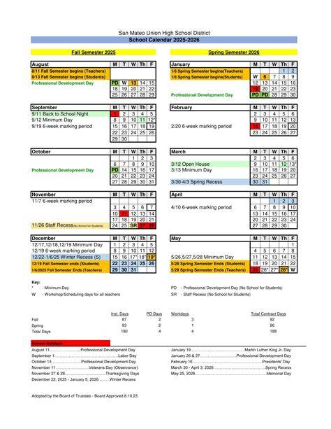 San Mateo School District Calendar