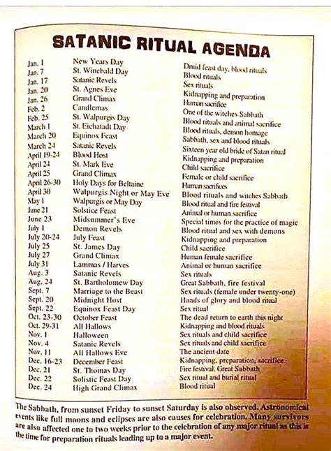 Satanic Holiday Calendar