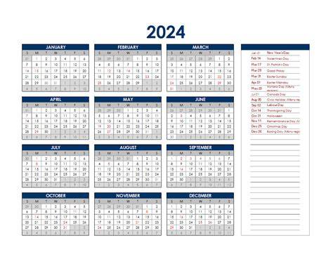 calendar 2024 with holidays