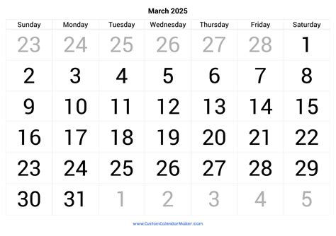 march 2025 calendar