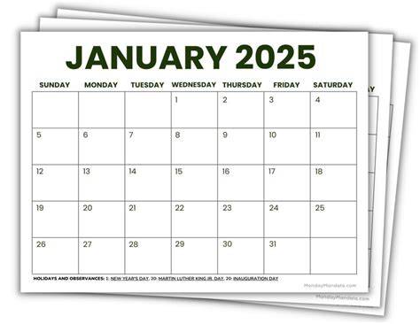 printable calendar pages 2025