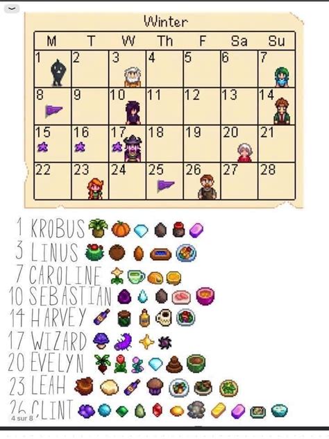 winter calendar stardew