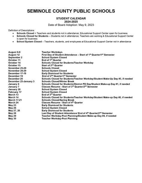 Seminole County School Calendar