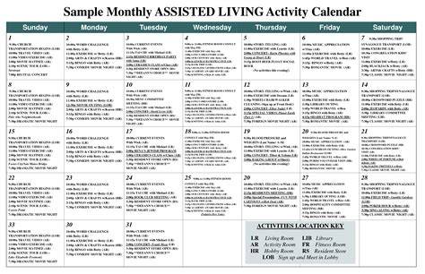 Senior Activities Calendar
