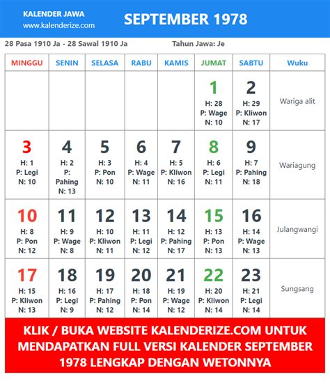 Sep 1978 Calendar
