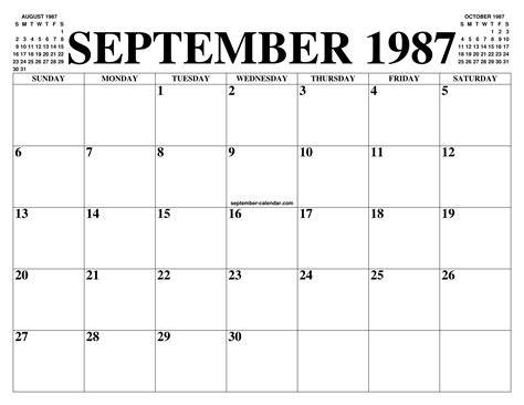 Sept 1987 Calendar