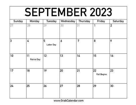 Sept Calendar 2023