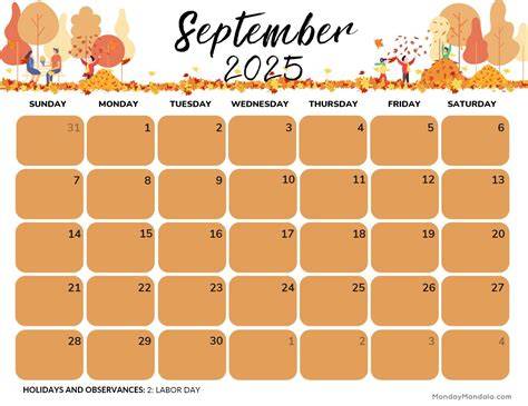 Sept Calendar With Holidays
