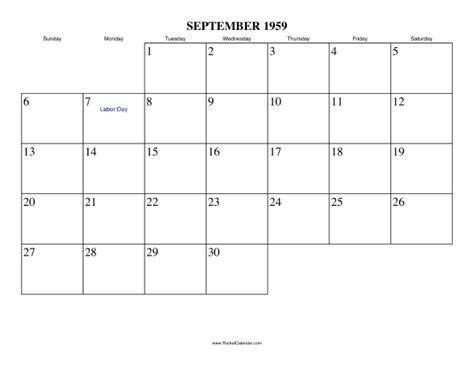 September 1959 Calendar