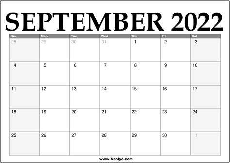 September 2022 Calendar Printable