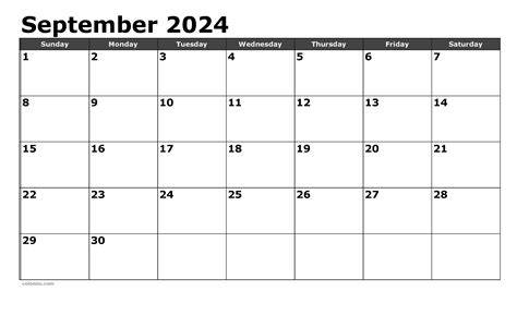 September 2024 Calendar Free Printable Pdf