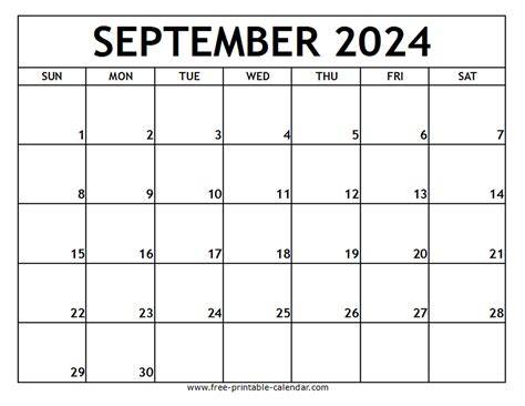 September 2024 Calendar Printable Free