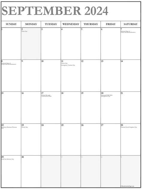 September 2024 Calendar Vertical