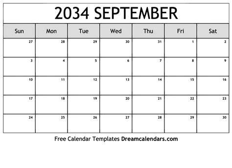 September 2034 Calendar