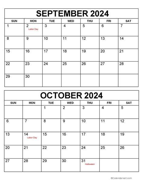 September And October Calendar