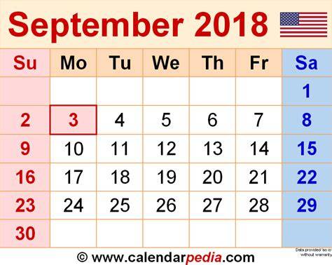 September Calendar 2018