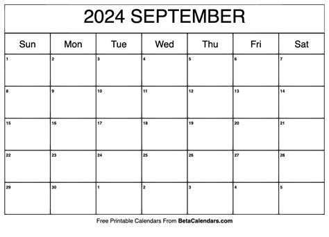 September Printable Calendar 2024