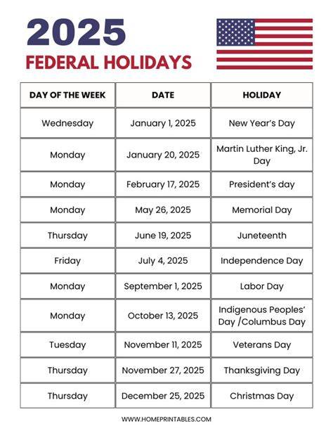2025 holidays calendar