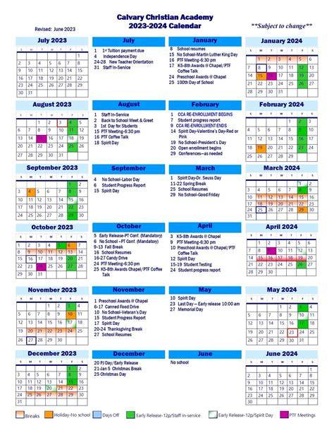 calvary christian academy calendar