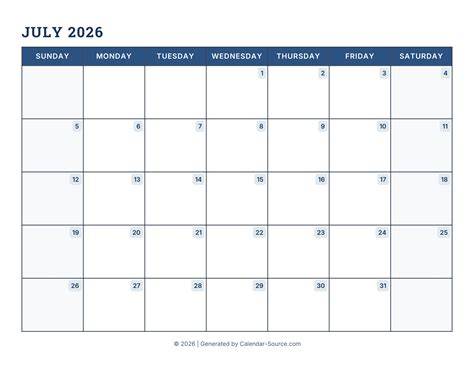 july 2026 calendar