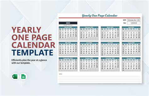 one year calendar on one page