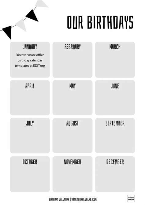 birthday calendar printable
