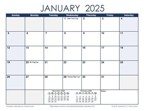 free 2025 calendar by mail