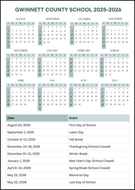 gwinnett county school calendar