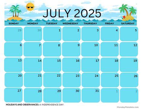 printable july 2025 calendar