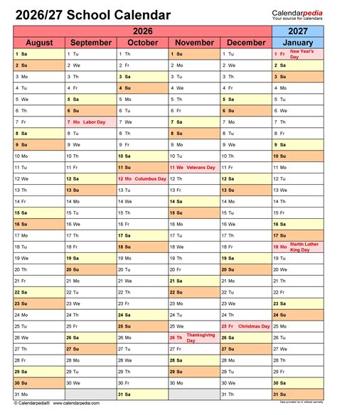 new school academic calendar