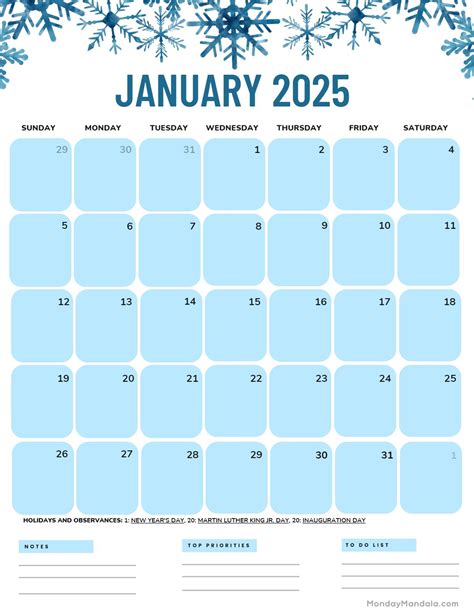 free printable january 2025 calendar