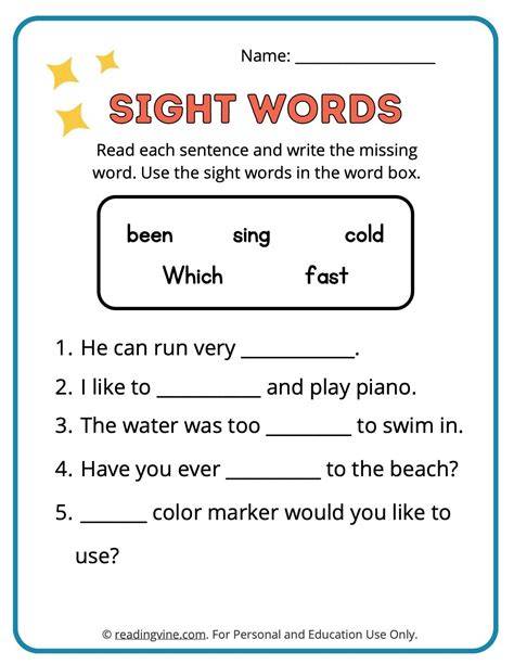 Sight Words Worksheets For Grade 2