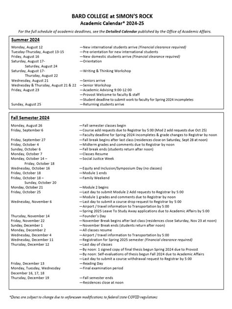 Simon Academic Calendar
