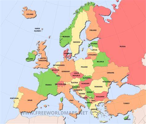 Simple Printable Map Europe