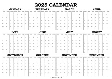 2025 yearly calendar printable